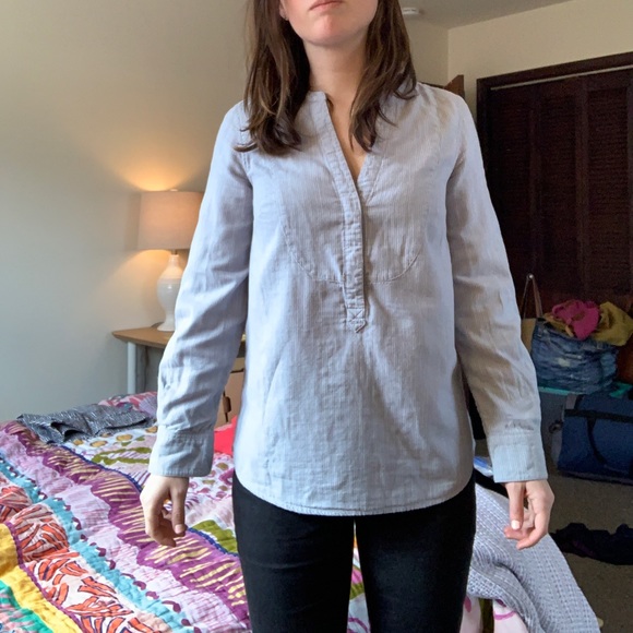 Boden Blue Striped Popover Tunic V-Neck 2 - Picture 2 of 7